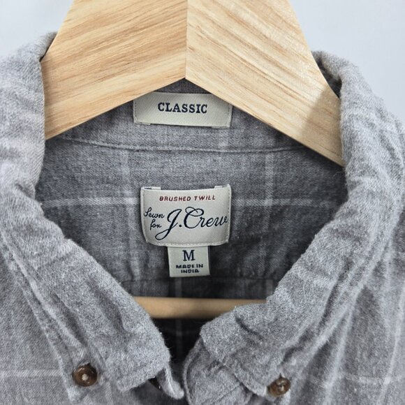Brushed Twill Gray White J. Crew 100% Cotton Button Down Shirt Size Medium - Picture 9 of 12